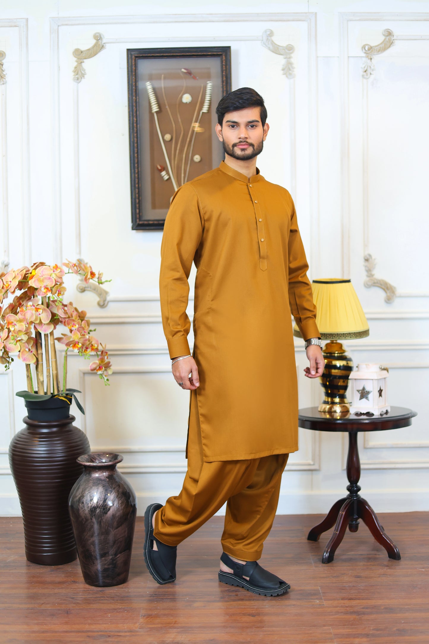 Executive Wash and Wear Kameez Shalwar - Shining Gold