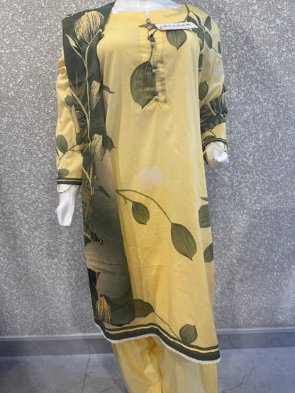 Premium Ladies Lawn Stitched - Pastel Yellow