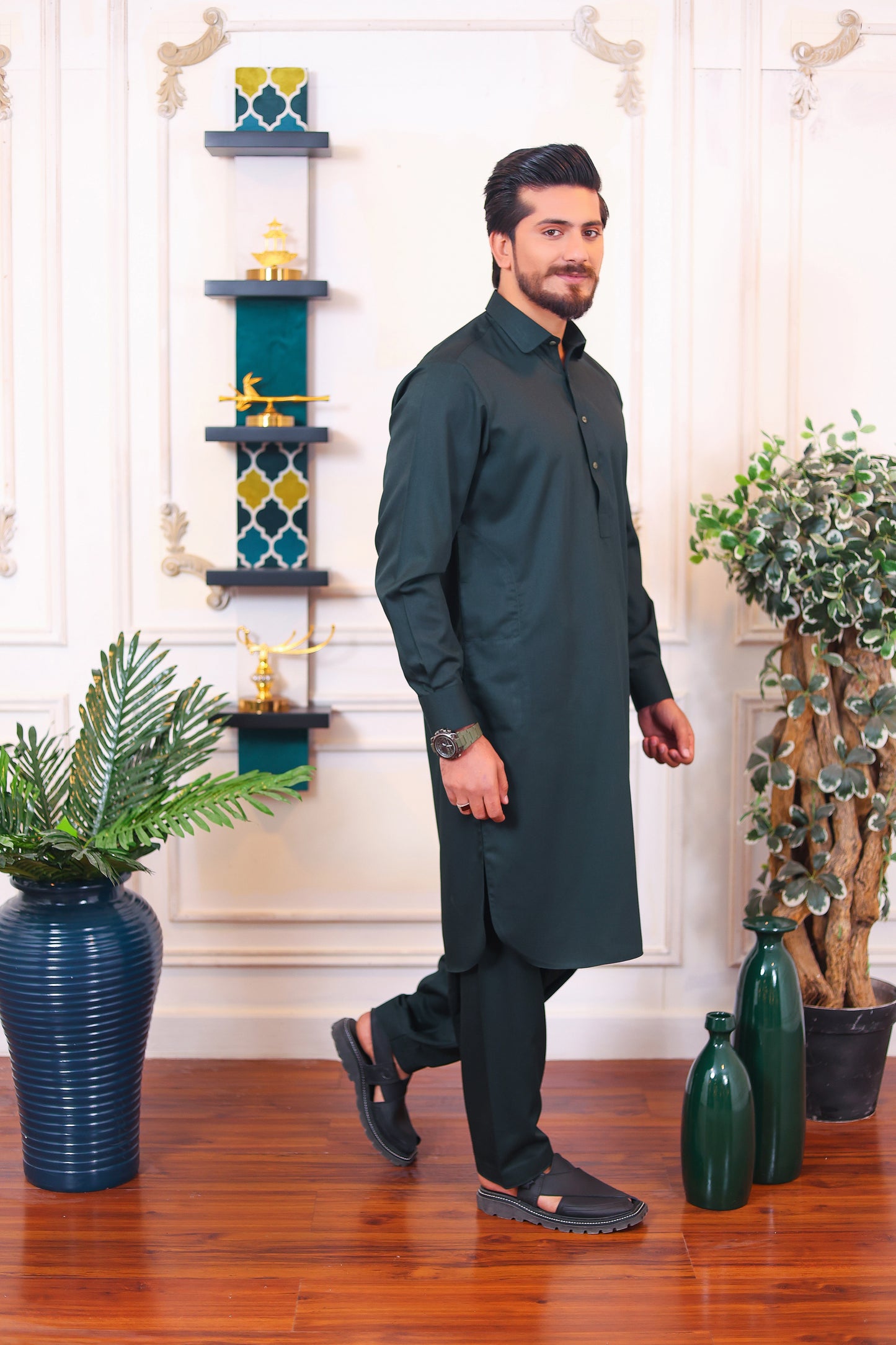 Premium English Suiting Wash and Wear Kameez Shalwar – Dark Green