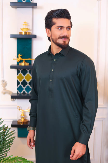 Premium English Suiting Wash and Wear Kameez Shalwar – Dark Green