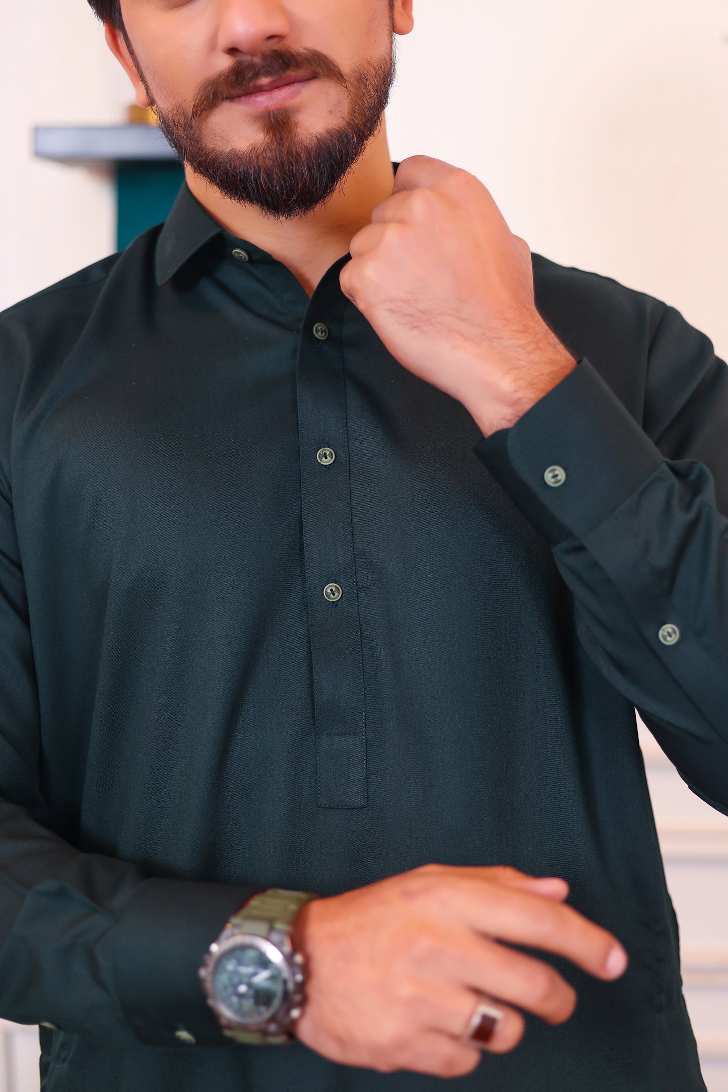 Premium English Suiting Wash and Wear Kameez Shalwar – Dark Green