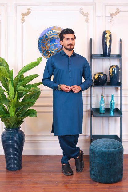 Premium English Suiting Wash and Wear Kameez Shalwar – Navy Blue