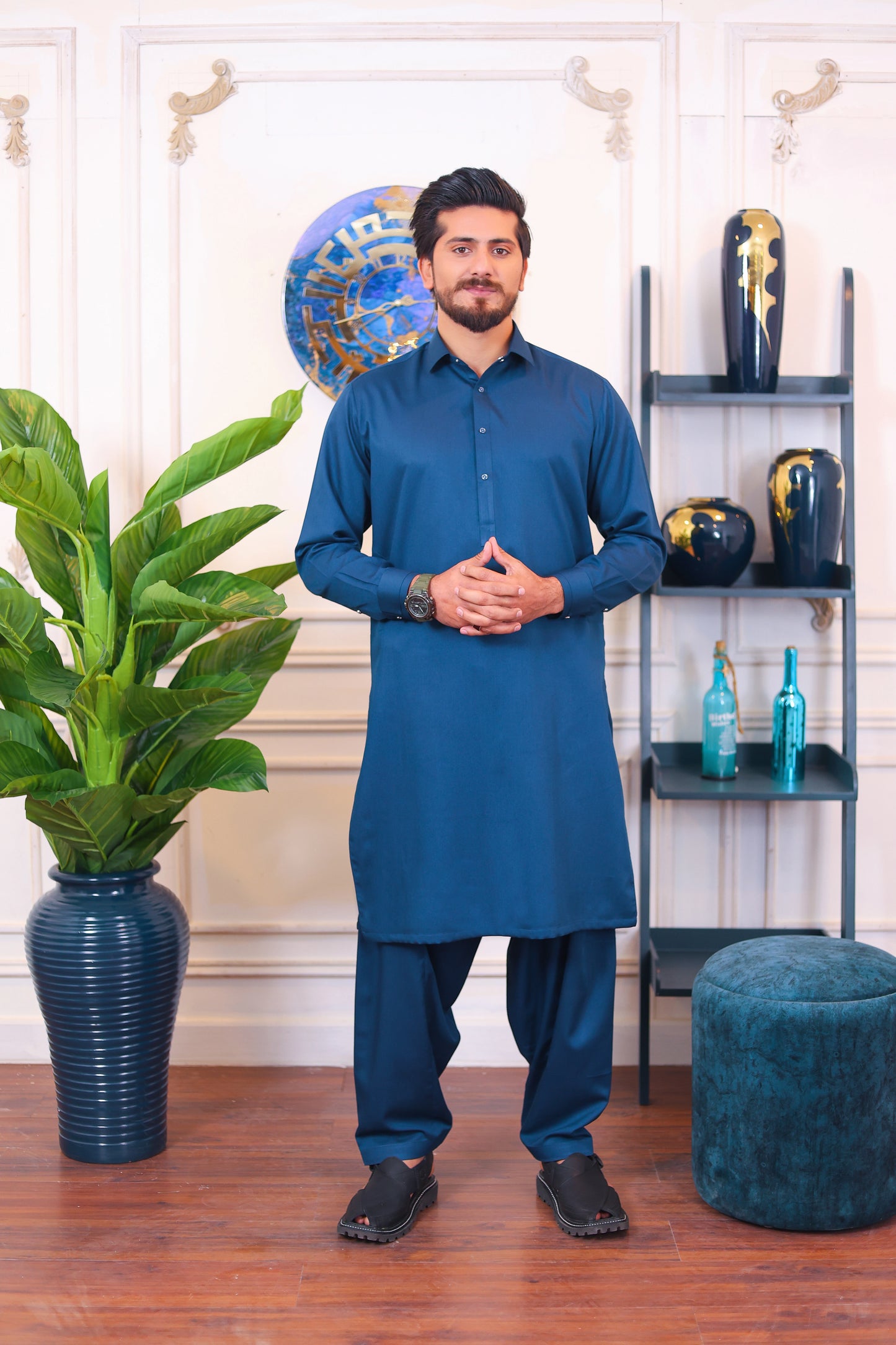 Premium English Suiting Wash and Wear Kameez Shalwar – Navy Blue