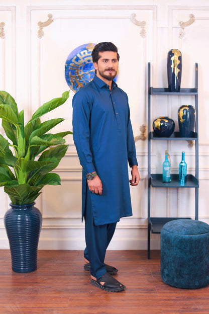 Premium English Suiting Wash and Wear Kameez Shalwar – Navy Blue