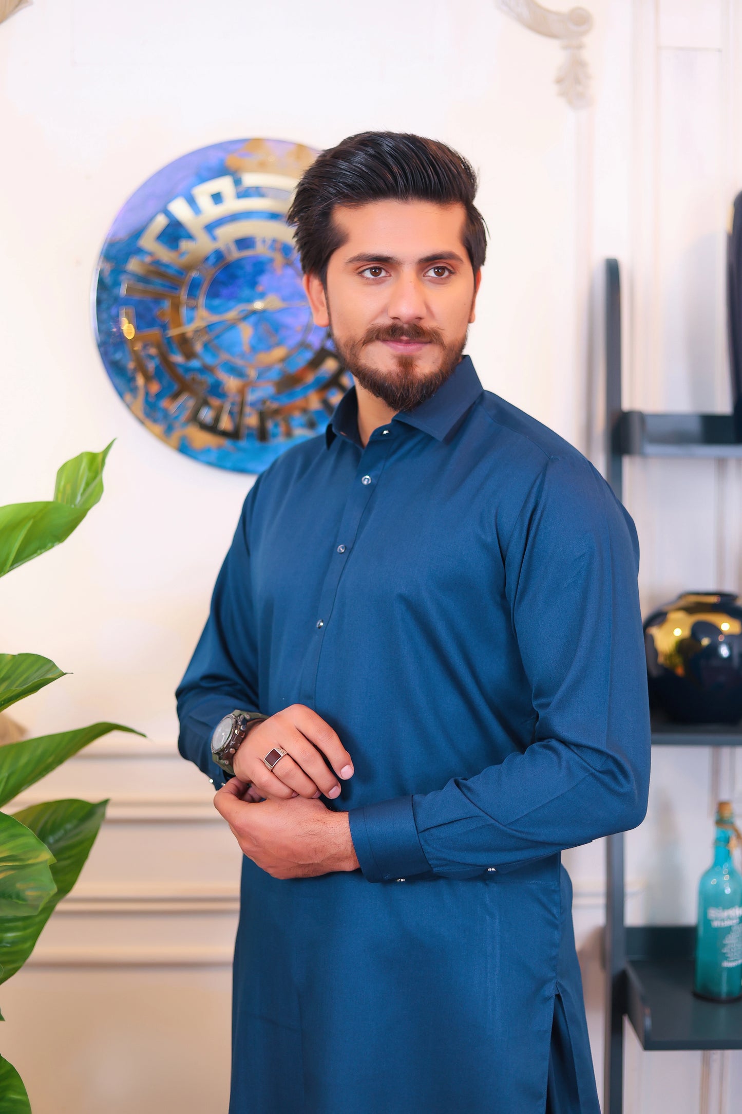 Premium English Suiting Wash and Wear Kameez Shalwar – Navy Blue