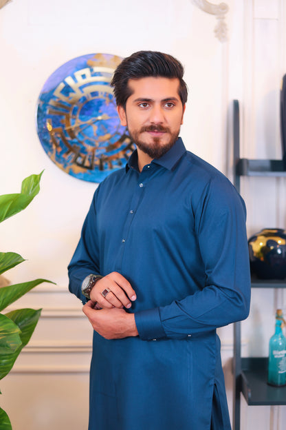 Premium English Suiting Wash and Wear Kameez Shalwar – Navy Blue