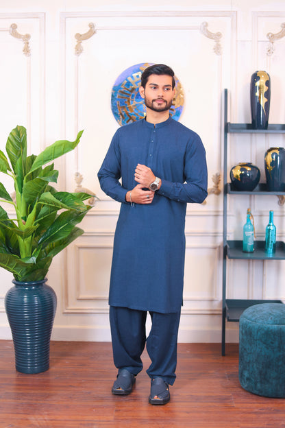 Finest Quality Wool Kameez Shalwar – Denim Blue