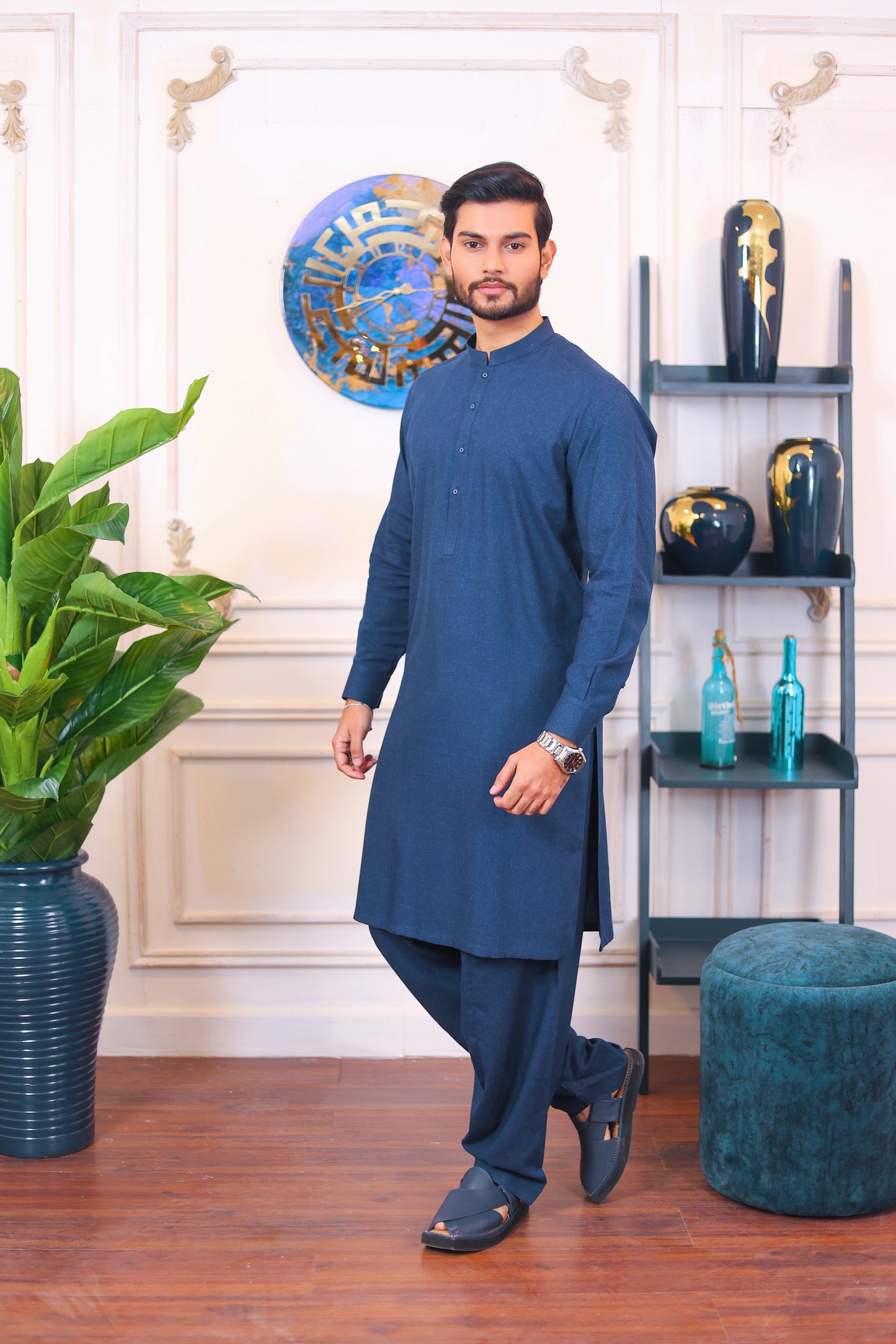 Finest Quality Wool Kameez Shalwar – Denim Blue