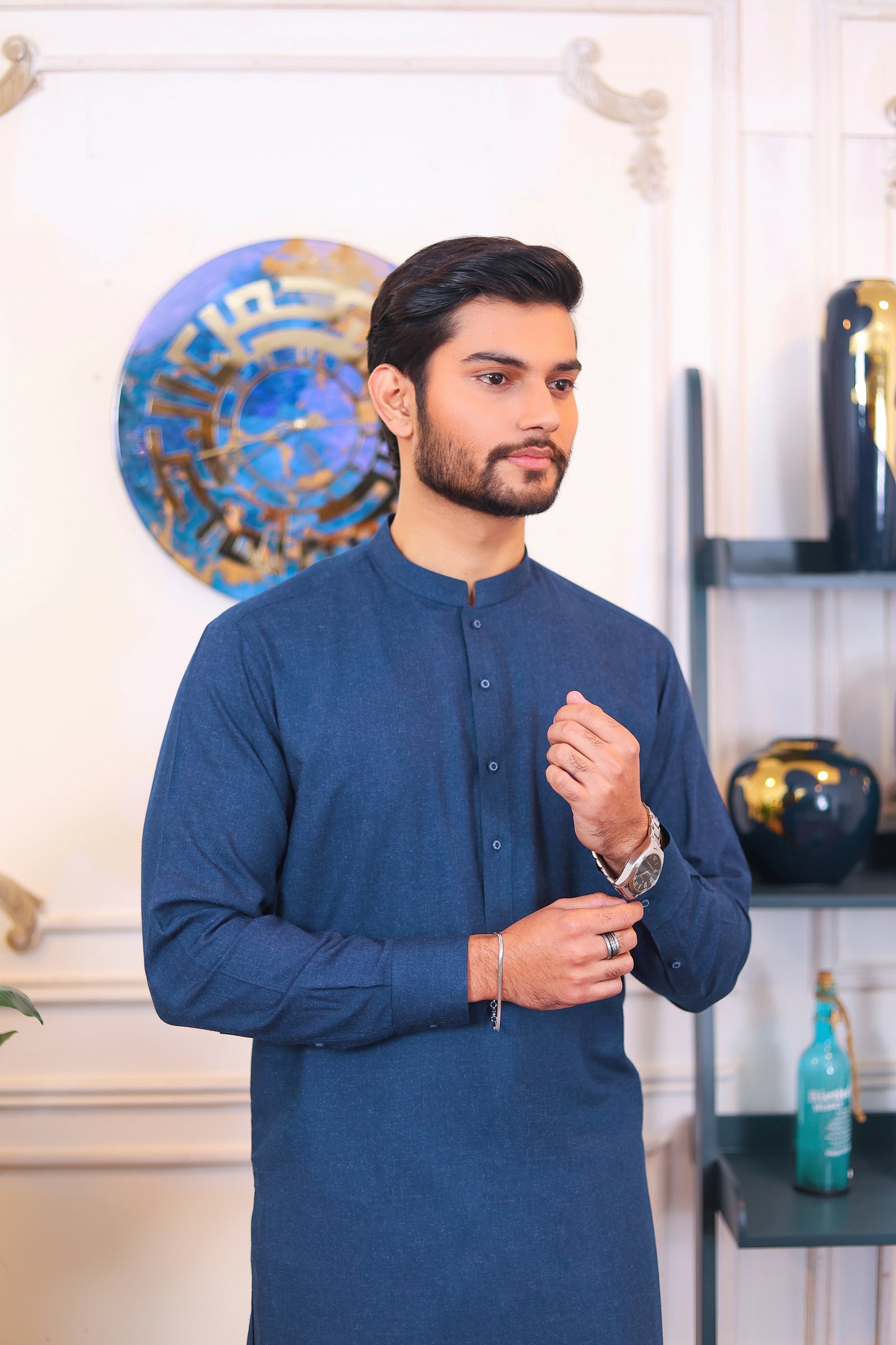 Finest Quality Wool Kameez Shalwar – Denim Blue