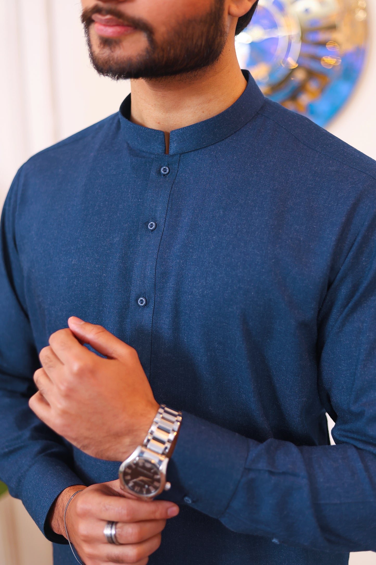 Finest Quality Wool Kameez Shalwar – Denim Blue