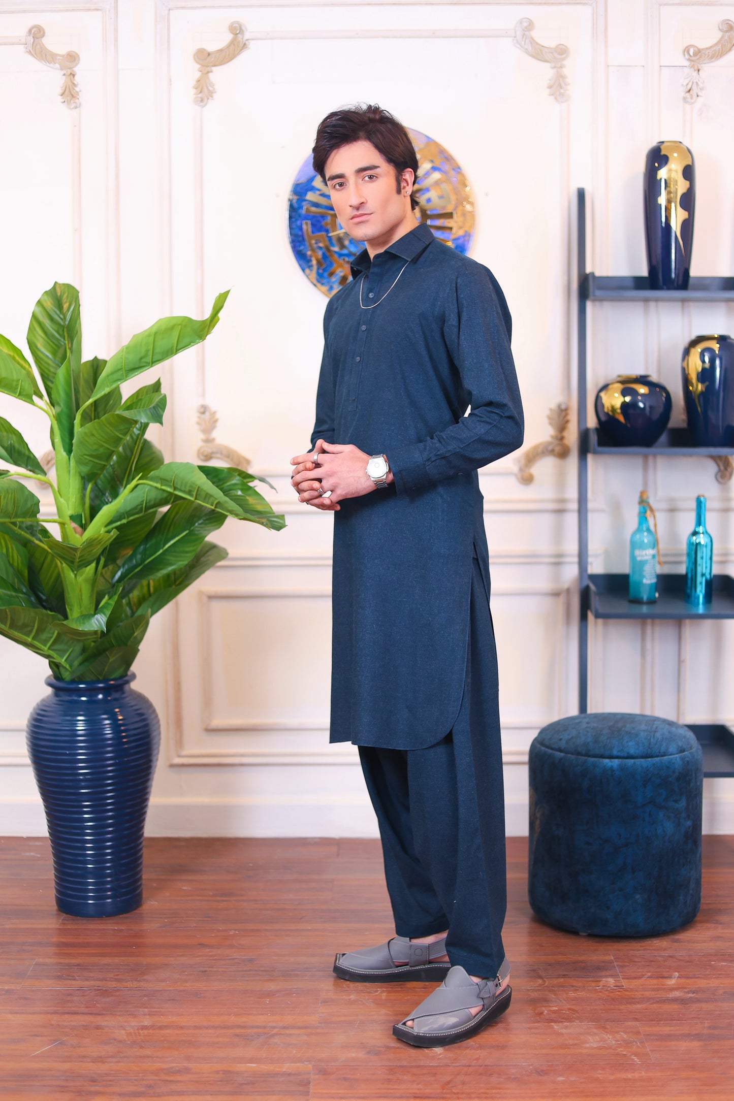 Finest Quality Wool Kameez Shalwar – Navy Blue