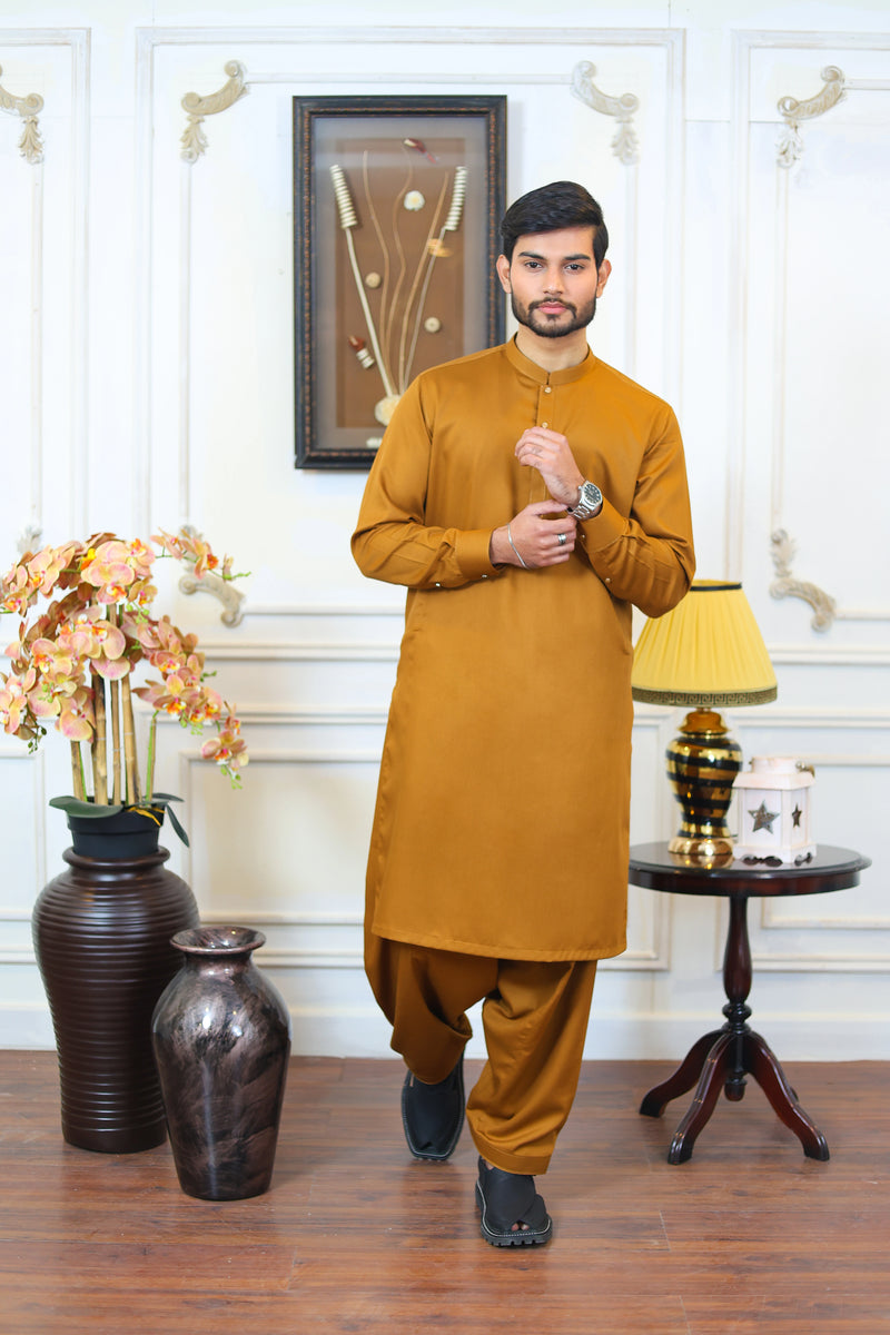 Executive Wash and Wear Kameez Shalwar - Shining Gold