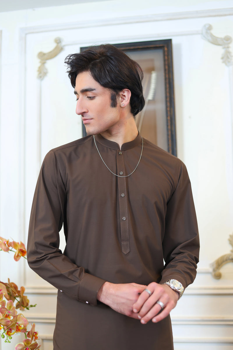 Royal Wash and Wear Kameez Shalwar – Chocolate