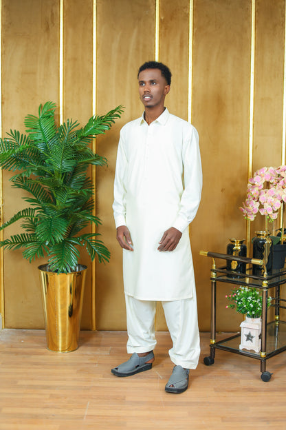 Toyobo Premium Wash and Wear Kameez Shalwar - White (Rounded Collar)