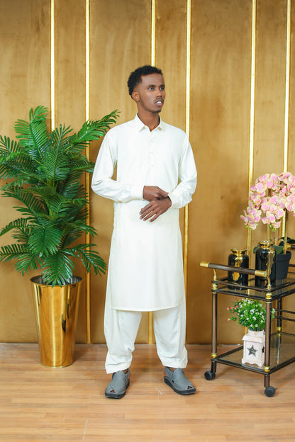 Toyobo Premium Wash and Wear Kameez Shalwar - White (Rounded Collar)