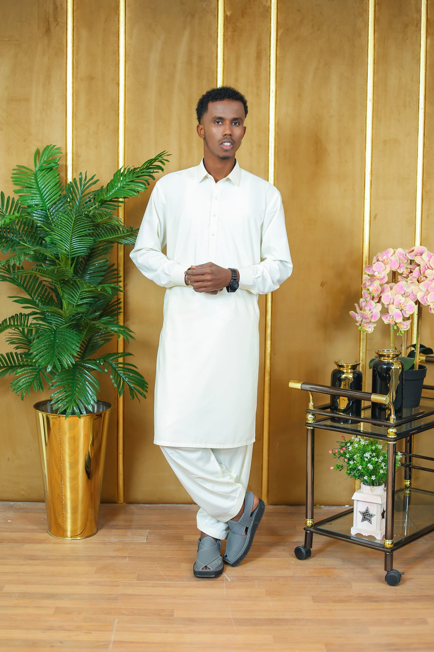 Toyobo Premium Wash and Wear Kameez Shalwar - White (Rounded Collar)