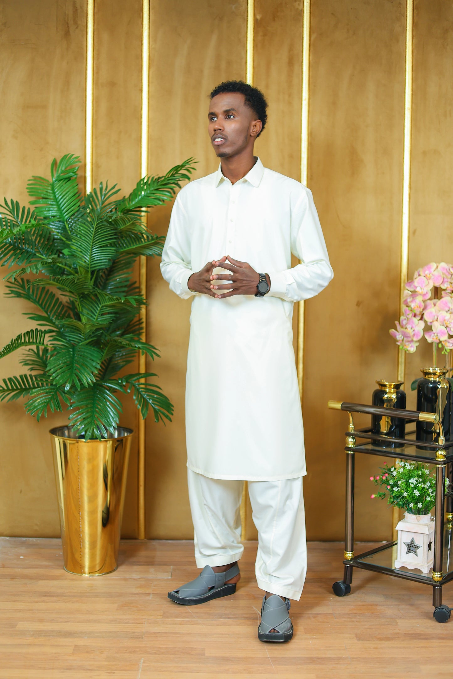 Toyobo Premium Wash and Wear Kameez Shalwar - White (Rounded Collar)