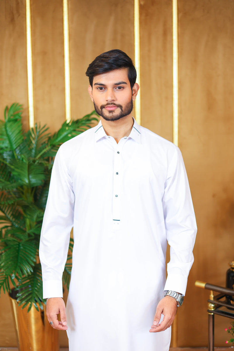 Toyobo Premium Wash and Wear Kameez Shalwar - White