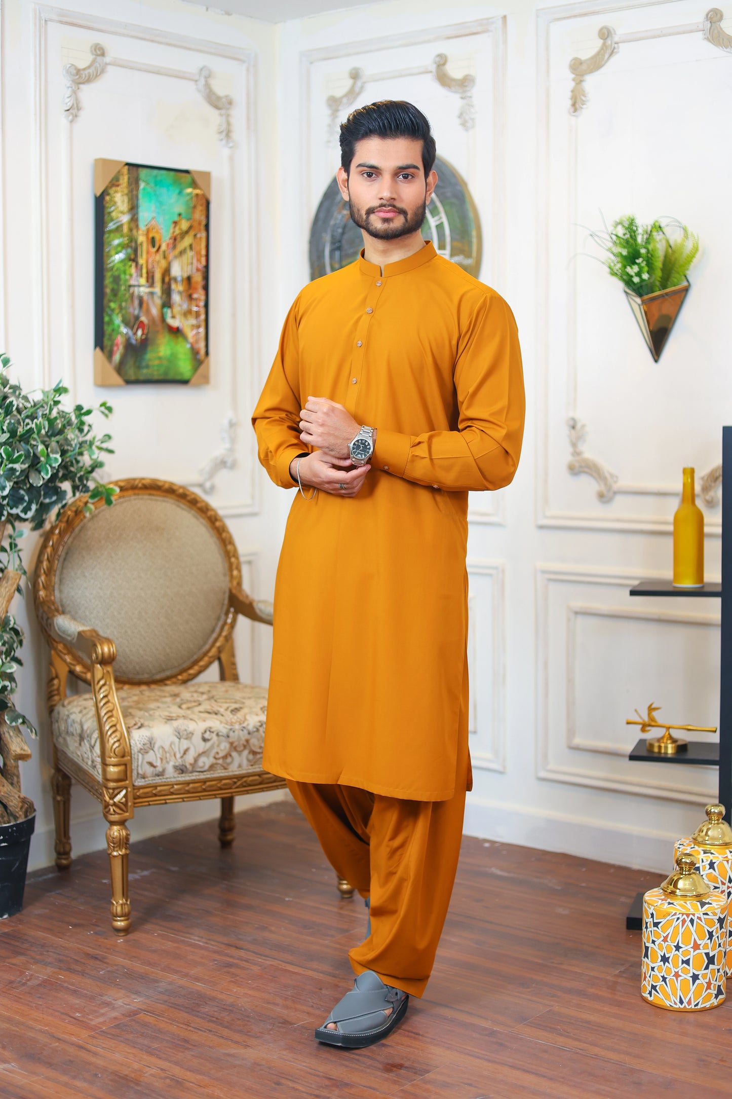 Crest Premium Wash and Wear Kameez Shalwar - Golden