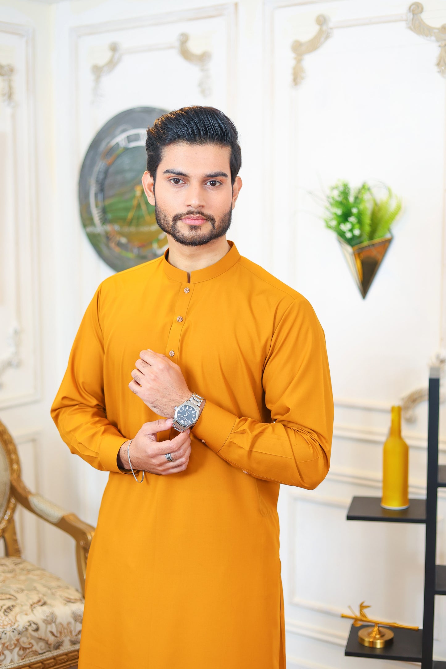 Crest Premium Wash and Wear Kameez Shalwar - Golden