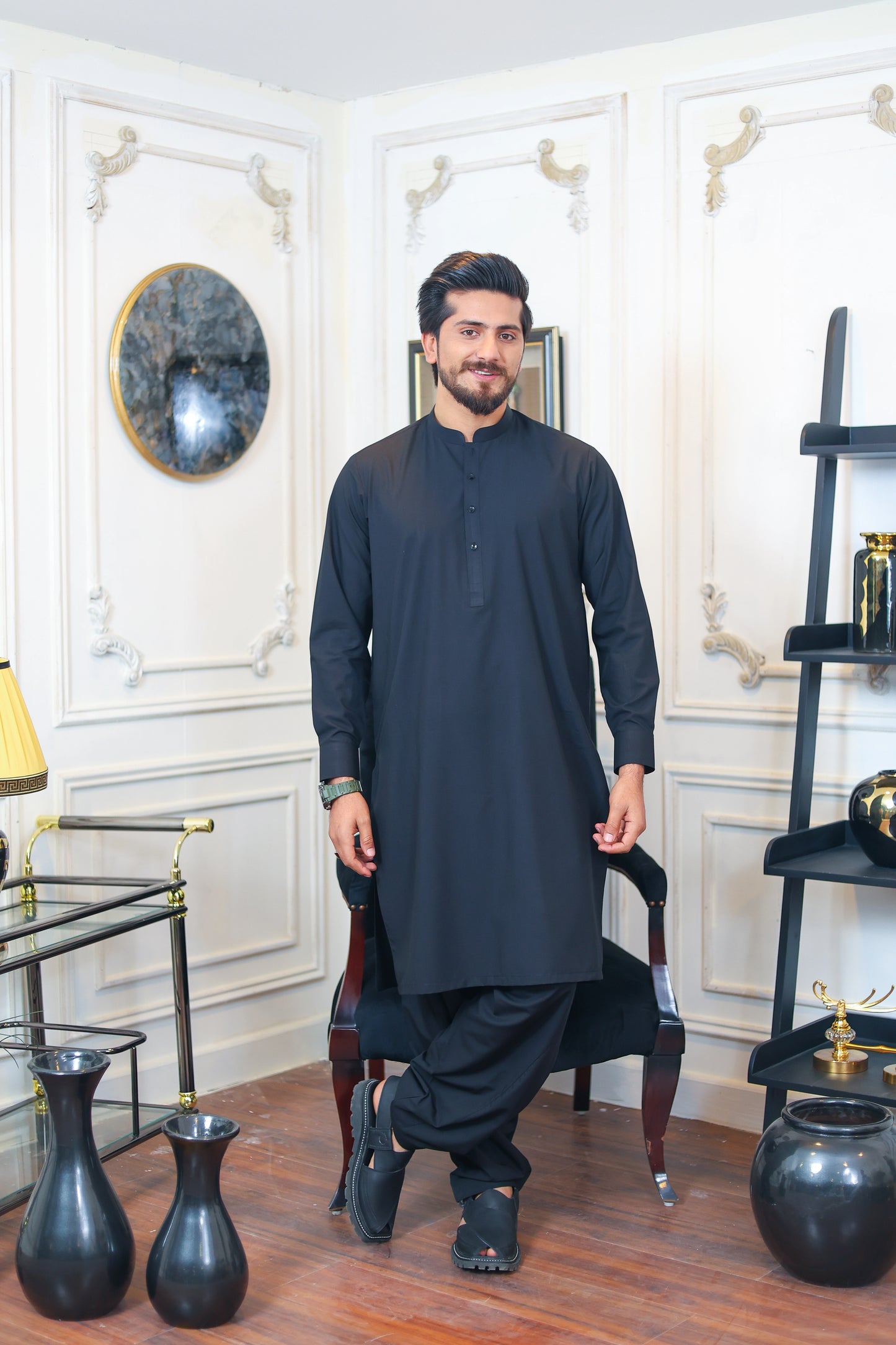 Crest Premium Wash and Wear Kameez Shalwar - Black