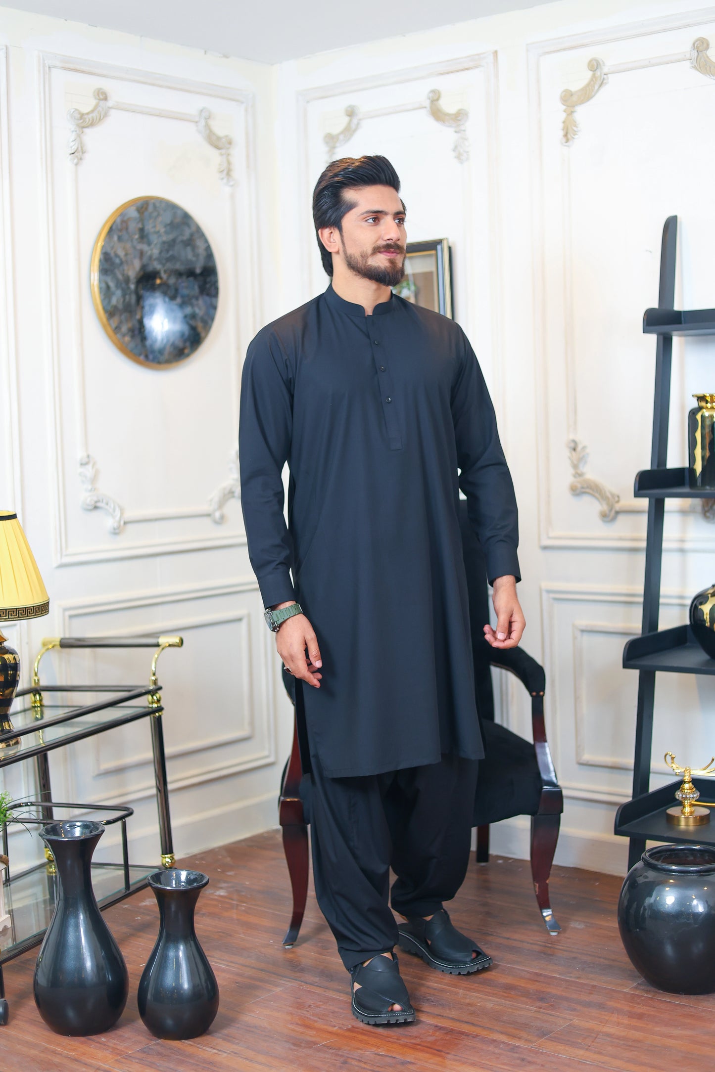 Crest Premium Wash and Wear Kameez Shalwar - Black