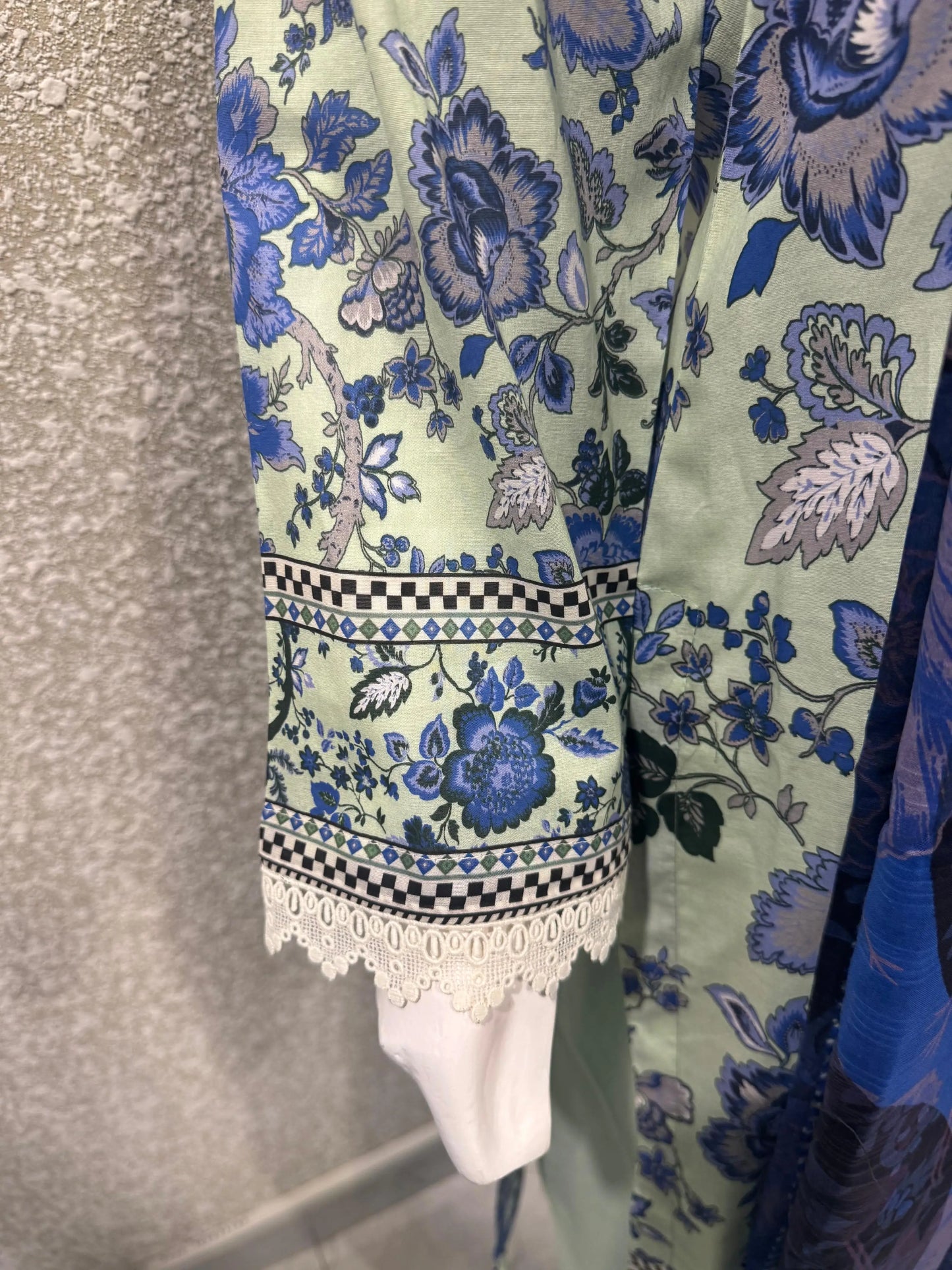 Premium Ladies Lawn Stitched - Pastel Mint & Blue Print