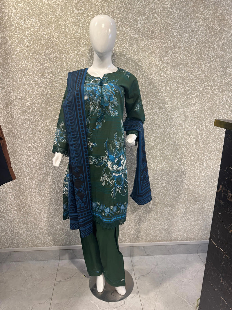 Premium Ladies Lawn Stitched - Emerald green