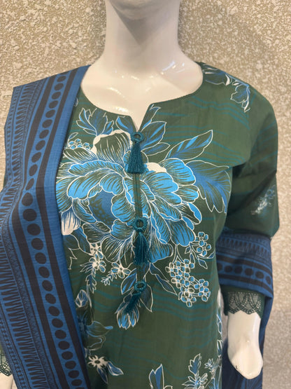 Premium Ladies Lawn Stitched - Emerald green