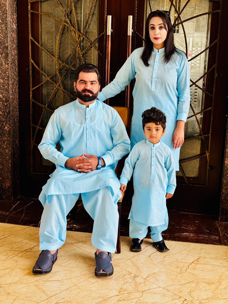 Premium Khaddar (Summer Stuff) Twinning Dresses for Friends / Family - Light Blue