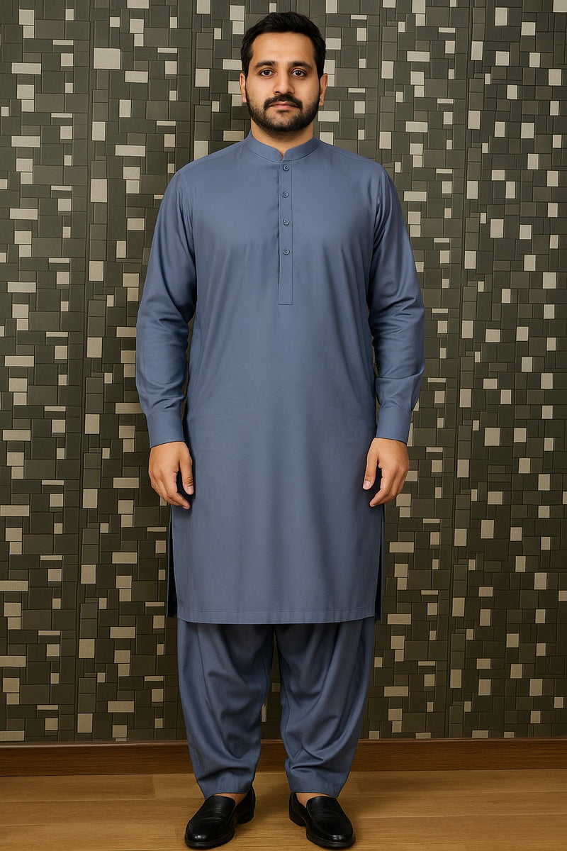 MF Collection Stiched Wash & Wear- Gray With Ban