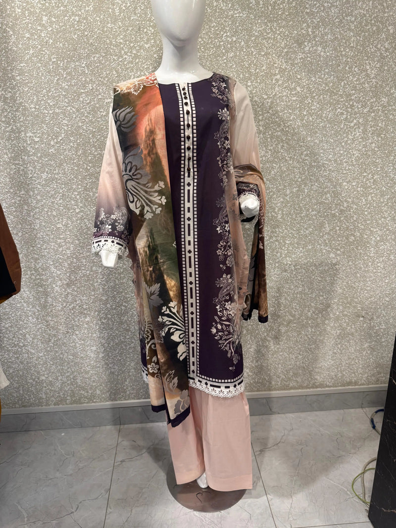 Premium Ladies Lawn Stitched - Deep Plum