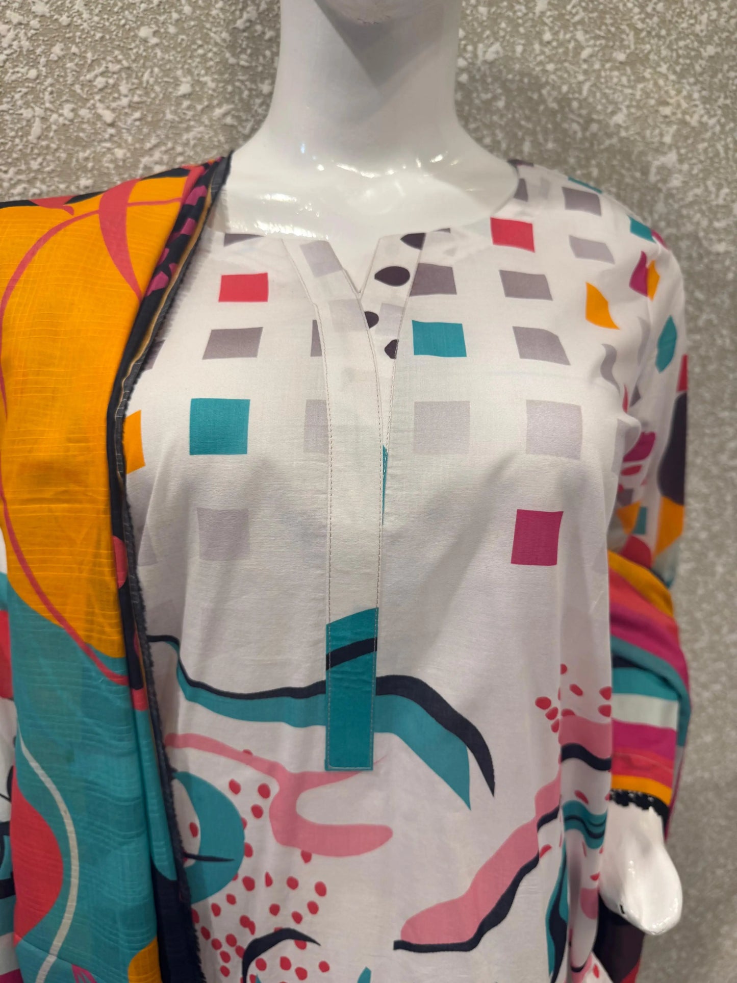 Premium Ladies Lawn Stitched - White Multicolor