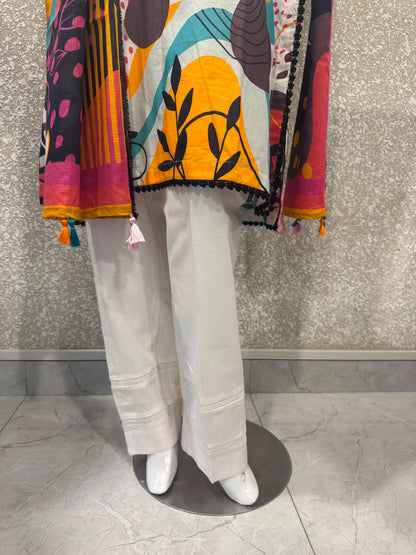 Premium Ladies Lawn Stitched - White Multicolor