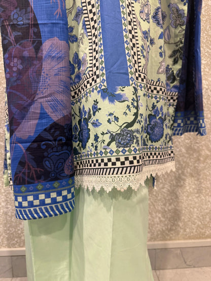 Premium Ladies Lawn Stitched - Pastel Mint & Blue Print