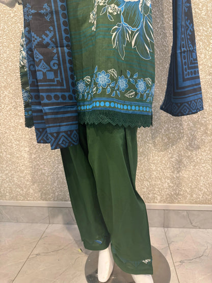 Premium Ladies Lawn Stitched - Emerald green