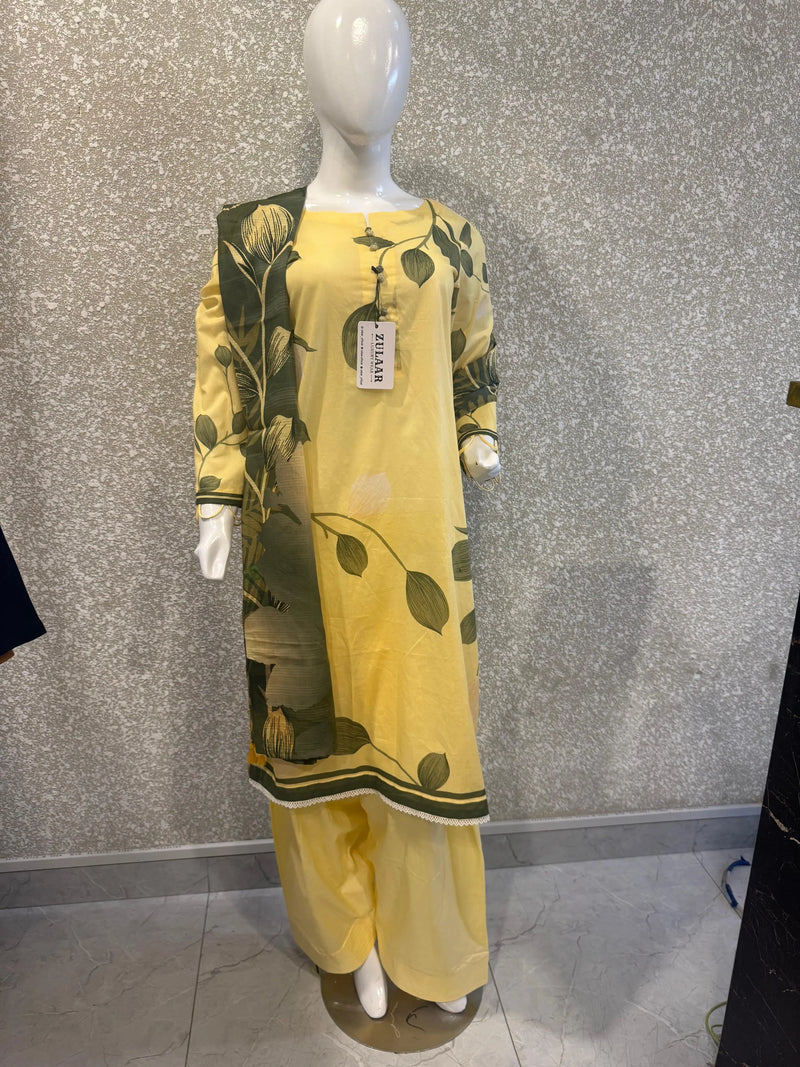 Premium Ladies Lawn Stitched - Pastel Yellow
