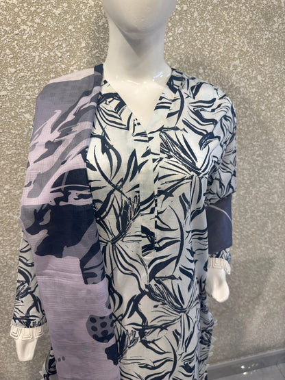 Premium Ladies Lawn Stitched - Gray & Navy