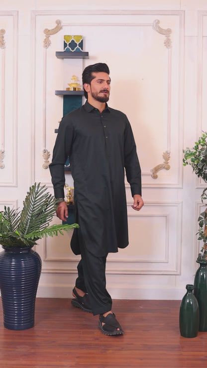 Premium English Suiting Wash and Wear Kameez Shalwar – Dark Green