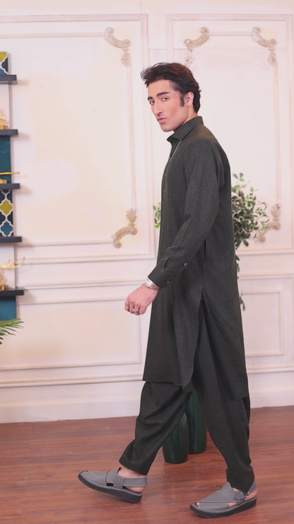 Finest Quality Wool Kameez Shalwar – Dark Green