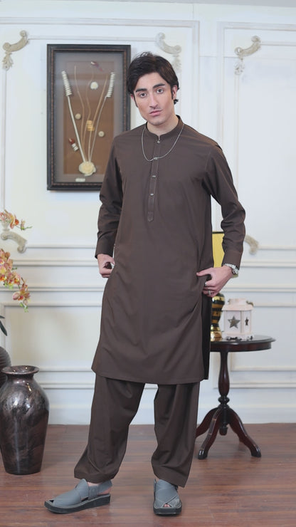 Royal Wash and Wear Kameez Shalwar – Chocolate