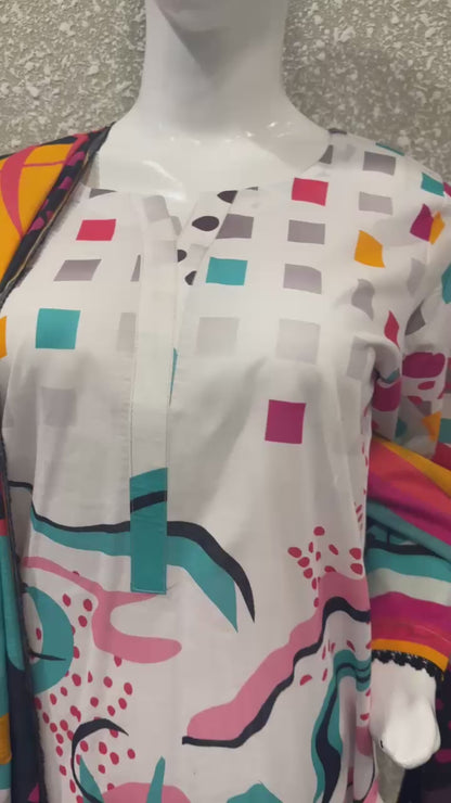 Premium Ladies Lawn Stitched - White Multicolor