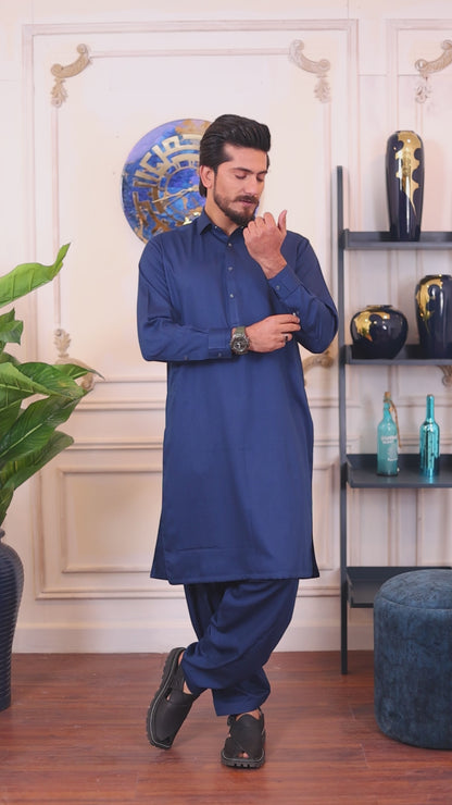 Premium English Suiting Wash and Wear Kameez Shalwar – Navy Blue