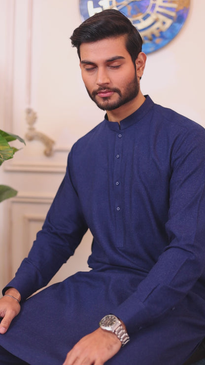 Finest Quality Wool Kameez Shalwar – Denim Blue