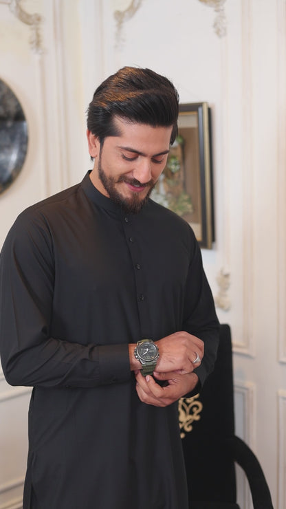 Crest Premium Wash and Wear Kameez Shalwar - Black